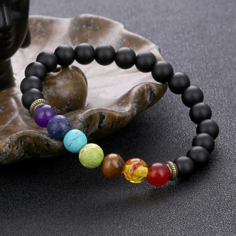 Bracelet 7 chakras et pierres volcaniques